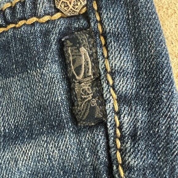 Y2K Western Mid Rise Cutoff Denim Shorts Raw Hem Medium Wash Silver - Picture 3 of 12